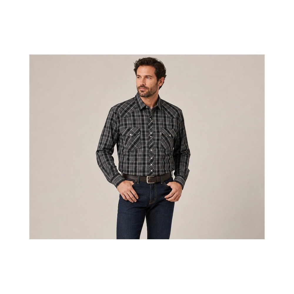 Levi's Western Pearl Snap Long Sleeve Shirt Mens‎ XXL Gray Plaid Cotton